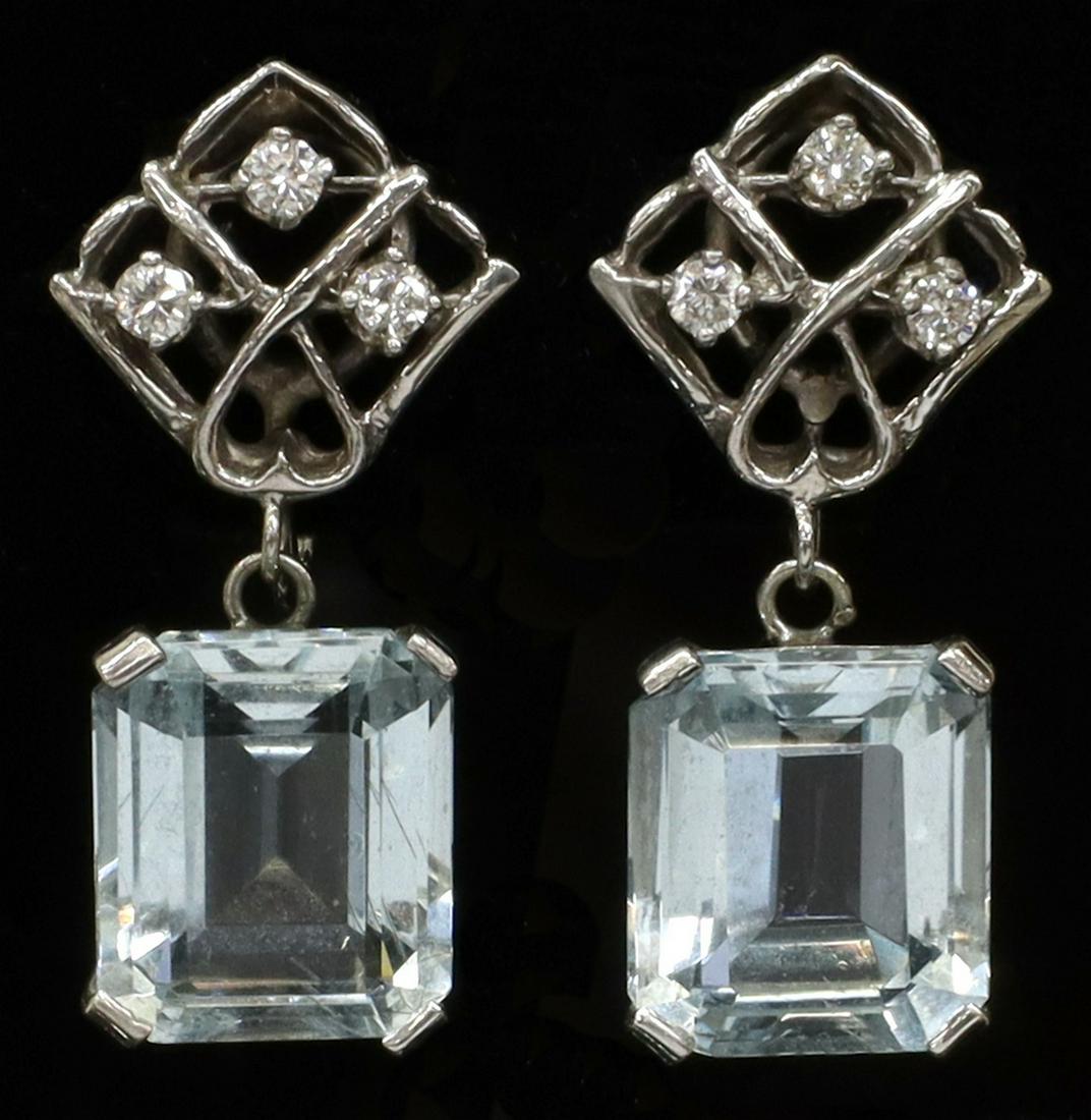 (2) ESTATE 14K WT GOLD AQUAMARINE DIAMOND EARRINGS (1 of 3)