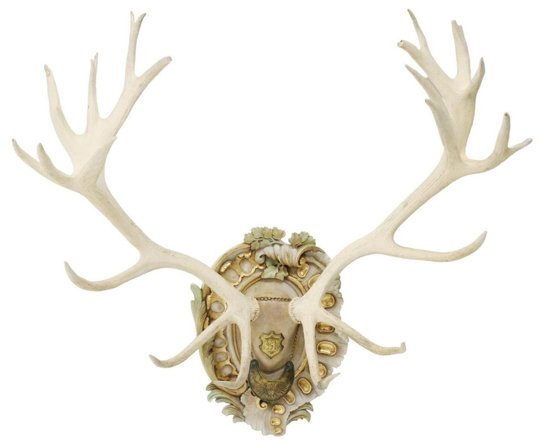 AUSTRIAN HAPSBURG RED STAG ANTLER TROPHY MOUNT (1 of 3)