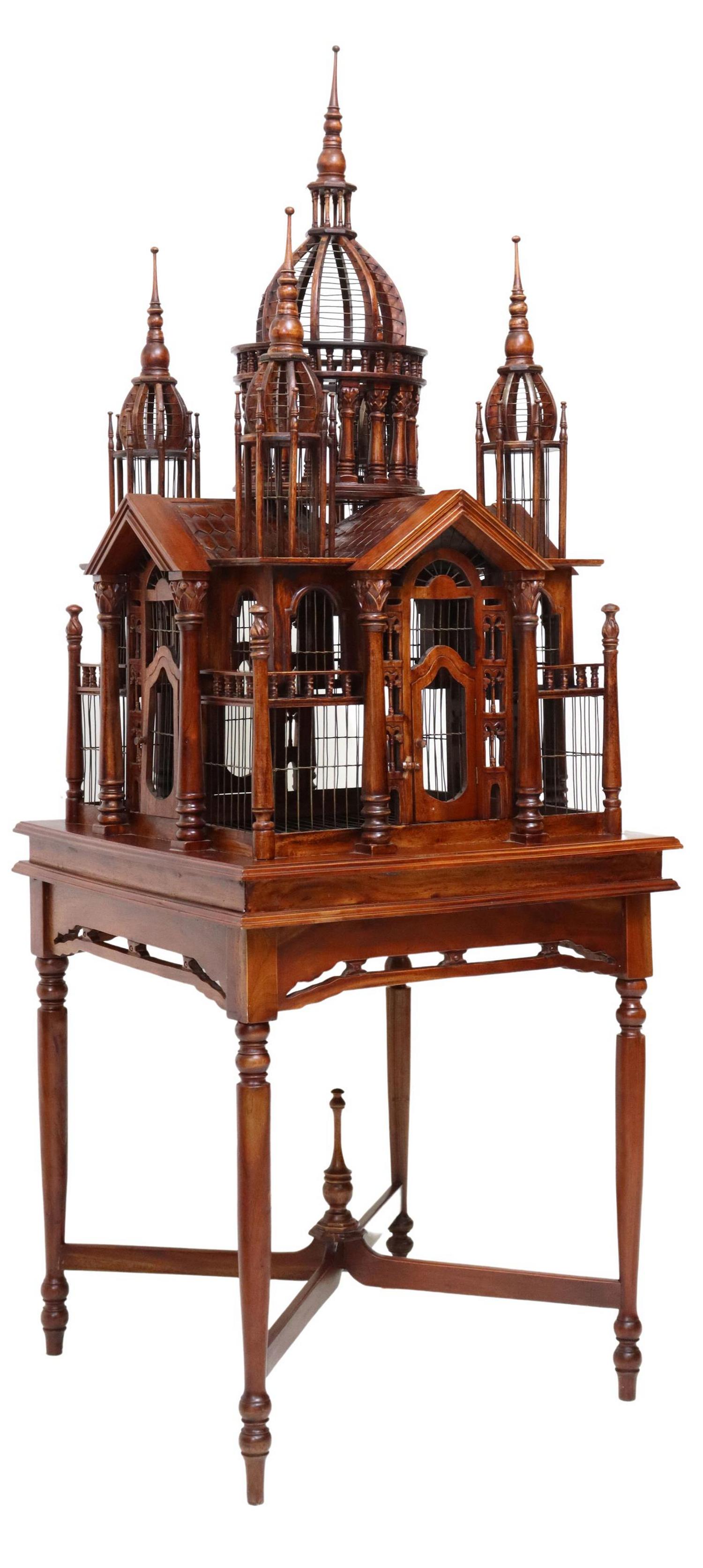 ARCHITECTURAL MAHOGANY CATHEDRAL-FORM BIRDCAGE (1 of 4)