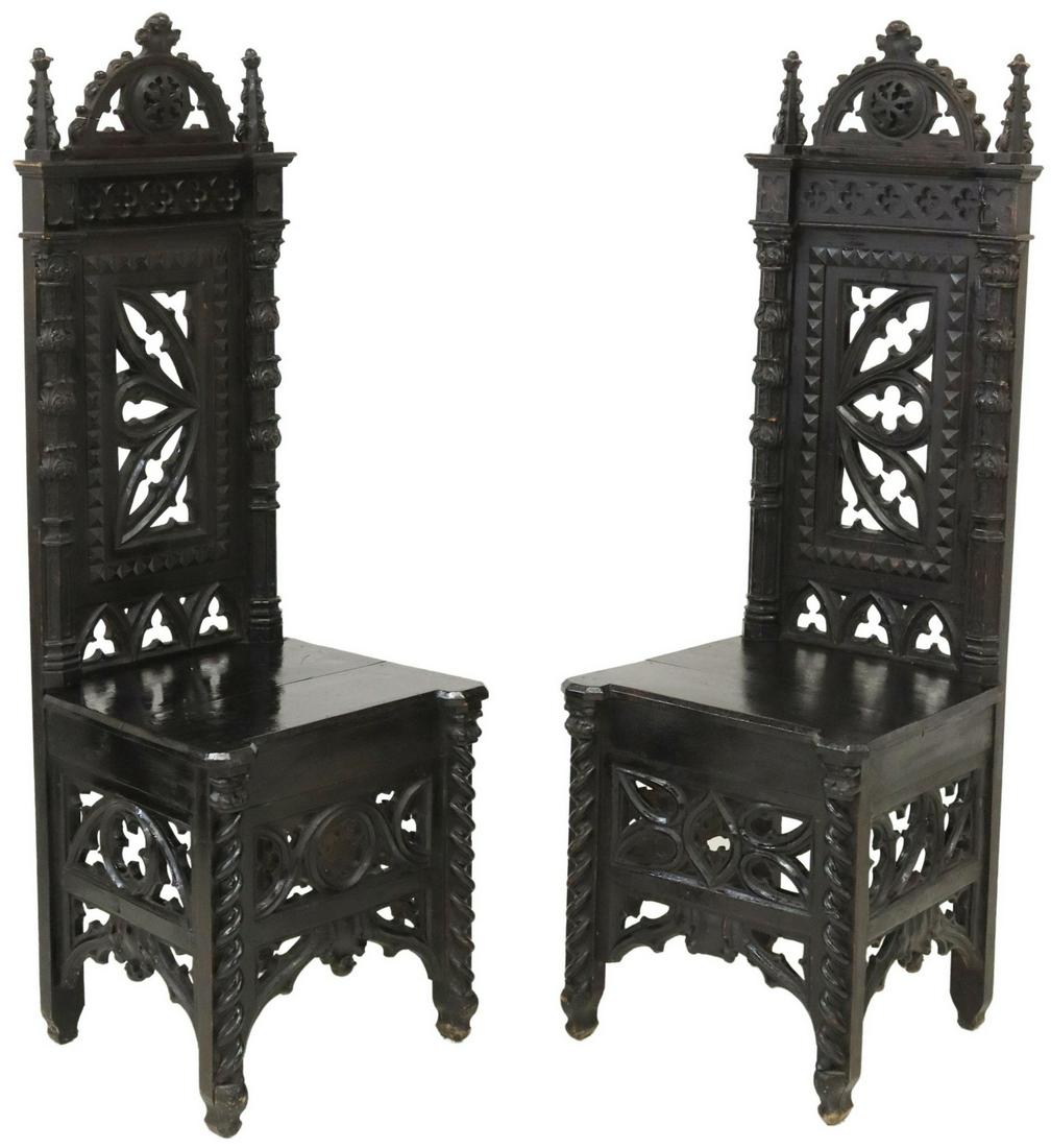(2) BRITISH GOTHIC REVIVAL CARVED OAK CHAIRS (1 of 3)