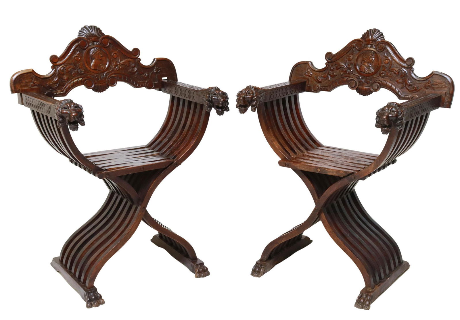 (2) ITALIAN CARVED WALNUT SAVONAROLA CHAIRS (1 of 4)