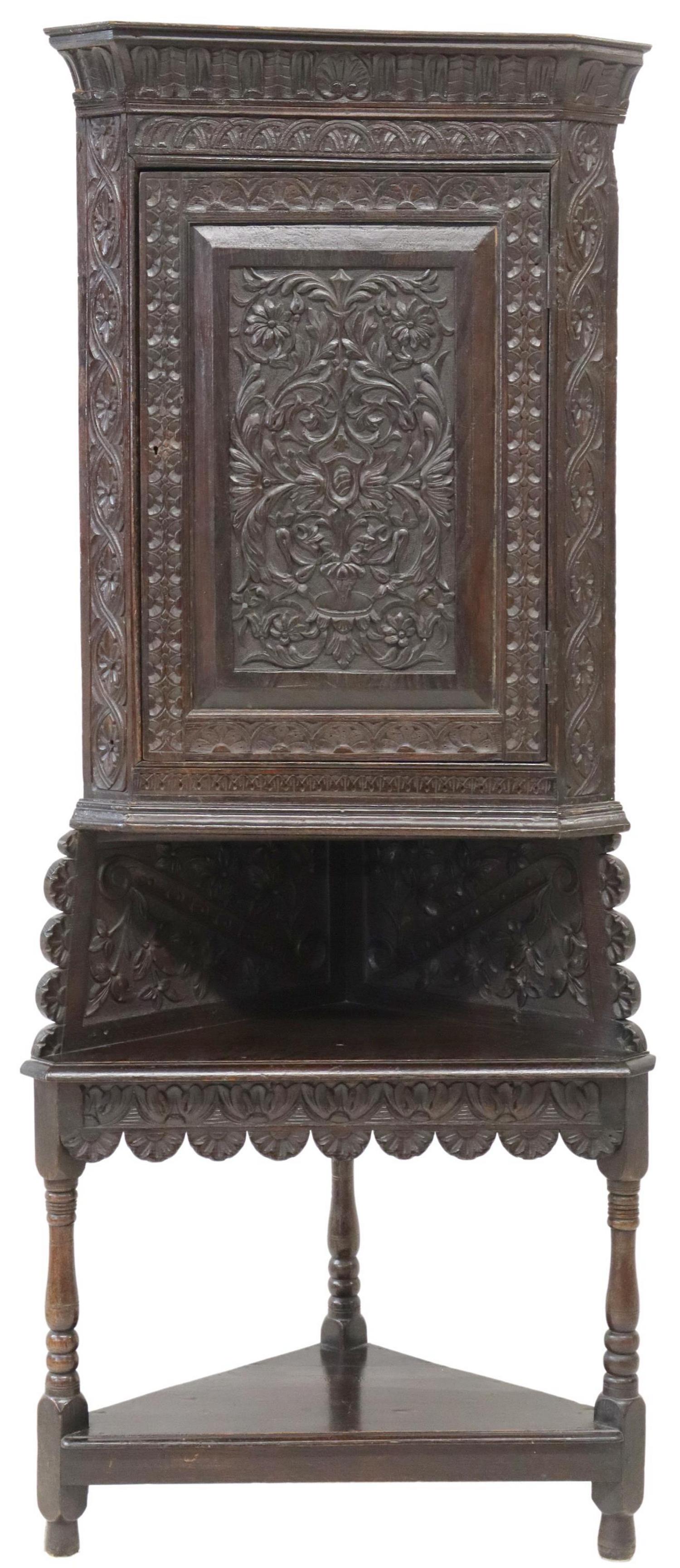 FRENCH RENAISSANCE REVIVAL OAK CORNER CABINET (1 of 5)