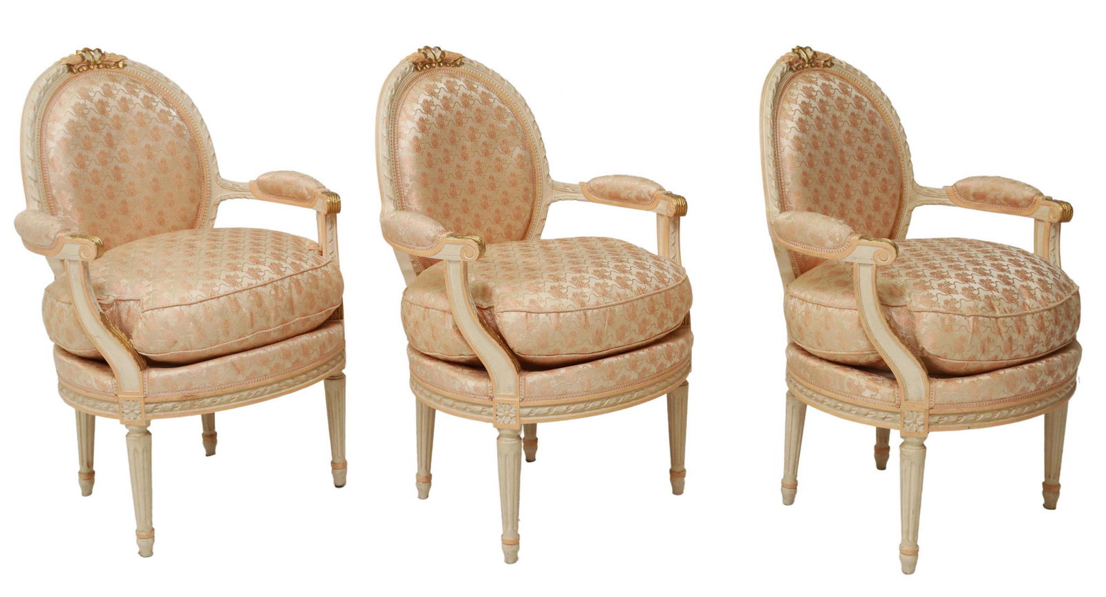 (3) FRENCH LOUIS XVI STYLE PARCEL GILT FAUTEUILS (1 of 3)