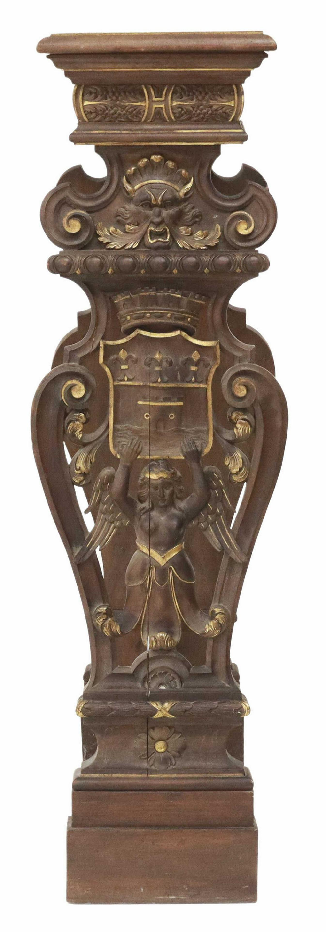 FRENCH PARCEL GILT WALNUT ARMORIAL HALL PEDESTAL (1 of 3)