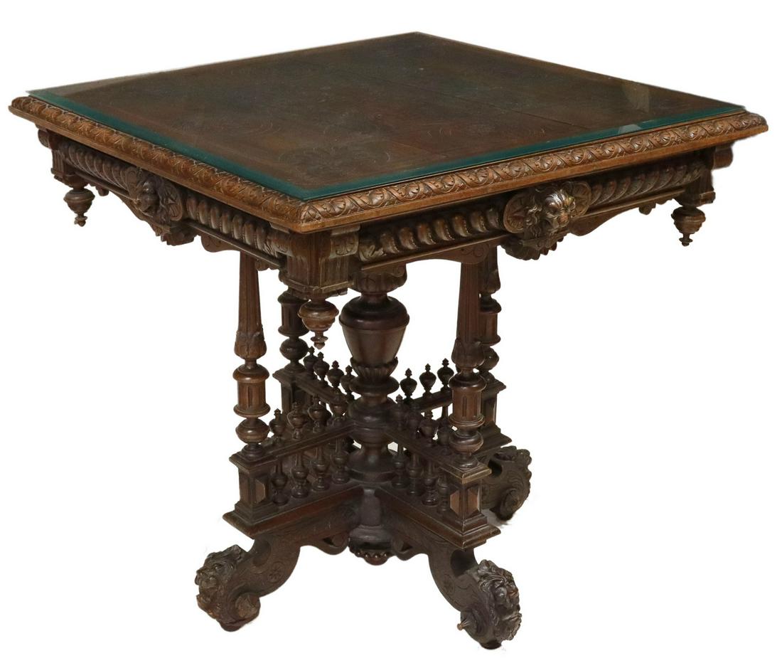 FRENCH HENRI II CARVED WALNUT CENTER TABLE (1 of 7)