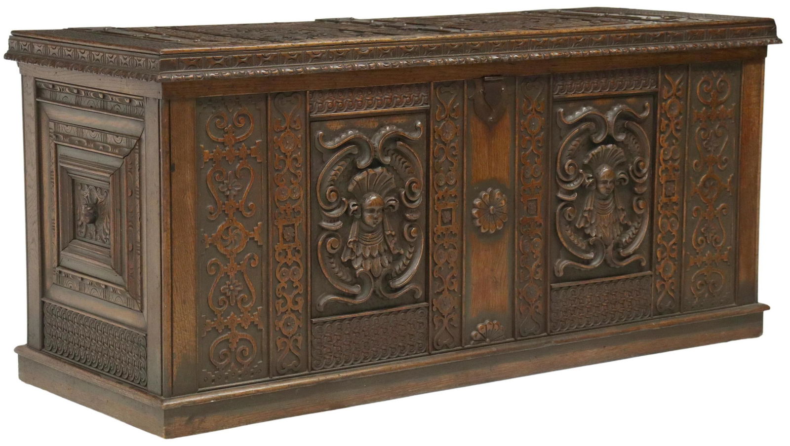 FRENCH GOTHIC REVIVAL CARVED OAK STORAGE CHEST (1 of 5)