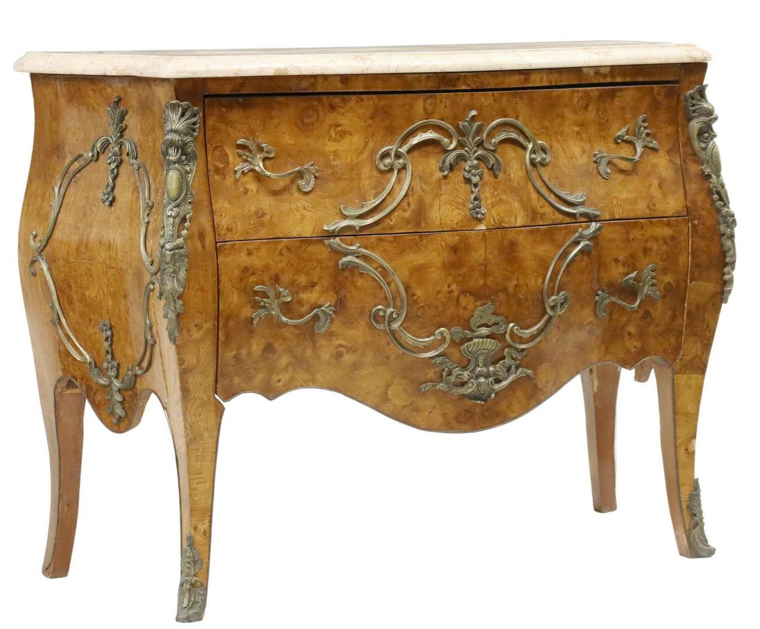 LOUIS XV STYLE MARBLE-TOP BURLED WALNUT COMMODE (1 of 5)