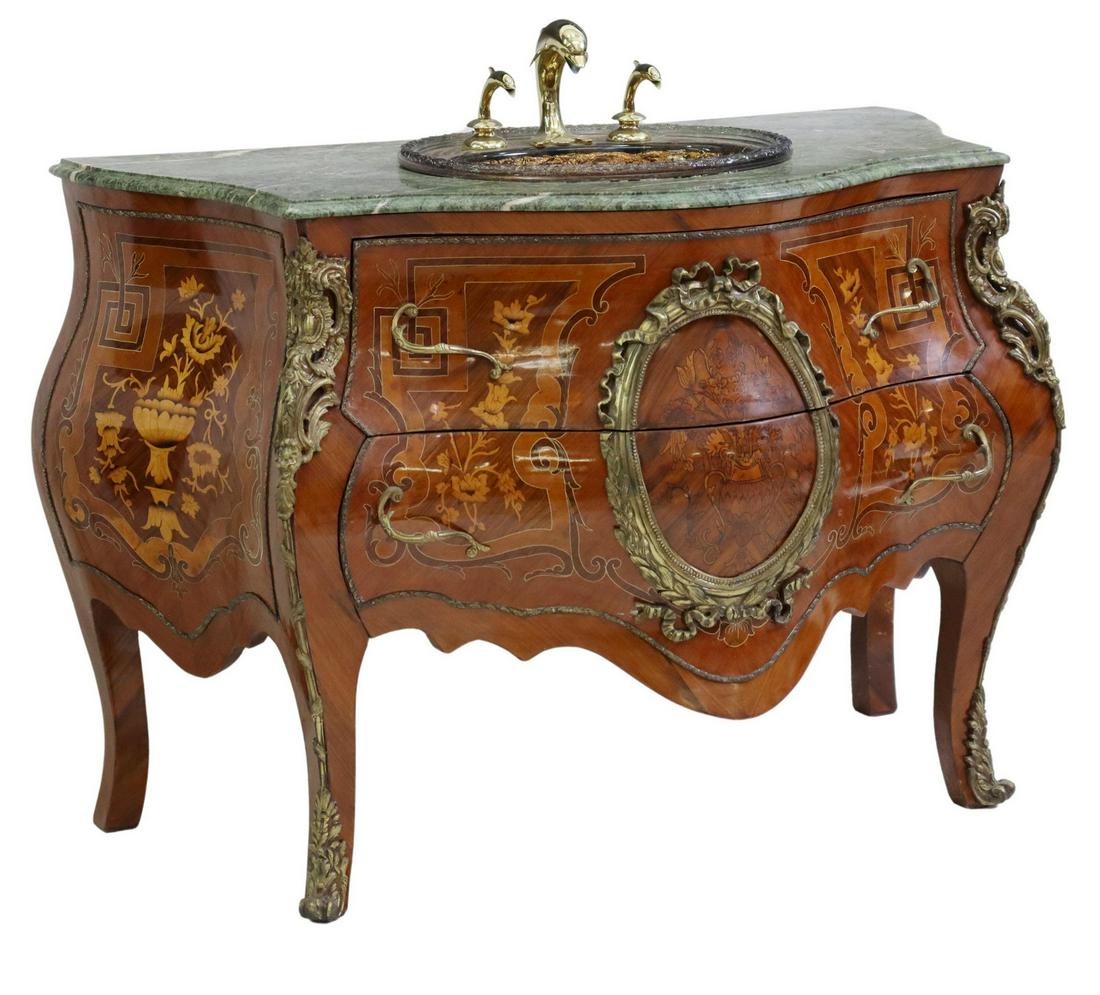 LOUIS XV STYLE MARBLE-TOP COMMODE & SINK (1 of 6)
