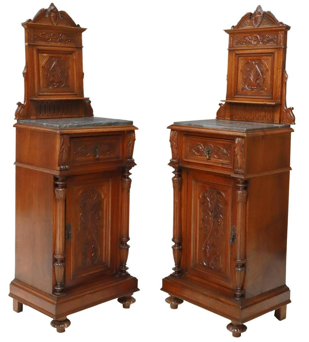 (2) ITALIAN MARBLE-TOP WALNUT BEDSIDE CABINETS (1 of 5)