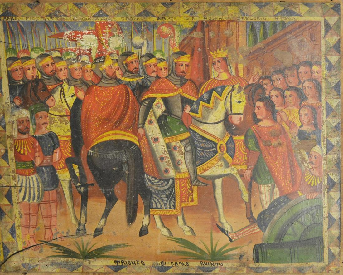 TRIUMPH OF CHARLES V PAINTING ON WOOD PANEL (1 of 6)