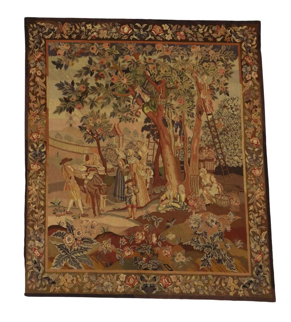ROCOCO STYLE WOVEN FIGURAL FRUIT HARVEST TAPESTRY (1 of 3)
