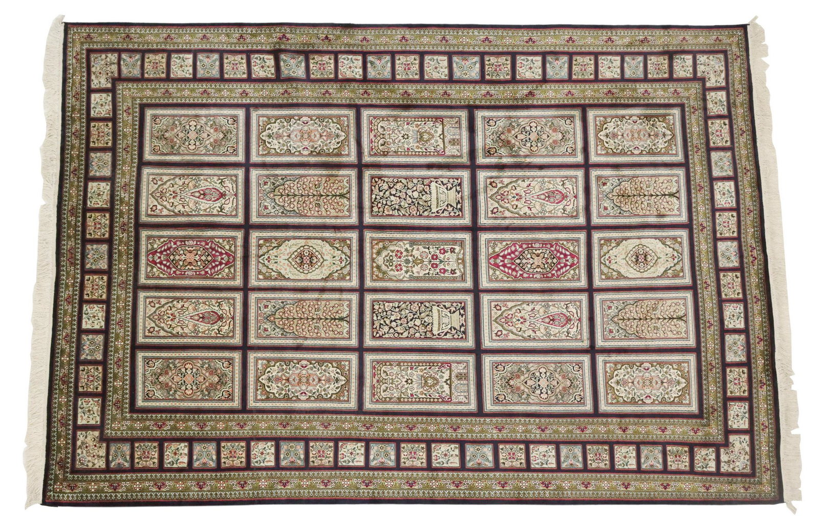 HAND-TIED PERSIAN SILK QUM RUG, 7'3" X 5': Hand-tied Persian silk Qum rug, approx 7'3"l, 5'0"w **Provenance: An important San Antonio estate** Start Price: $200.00