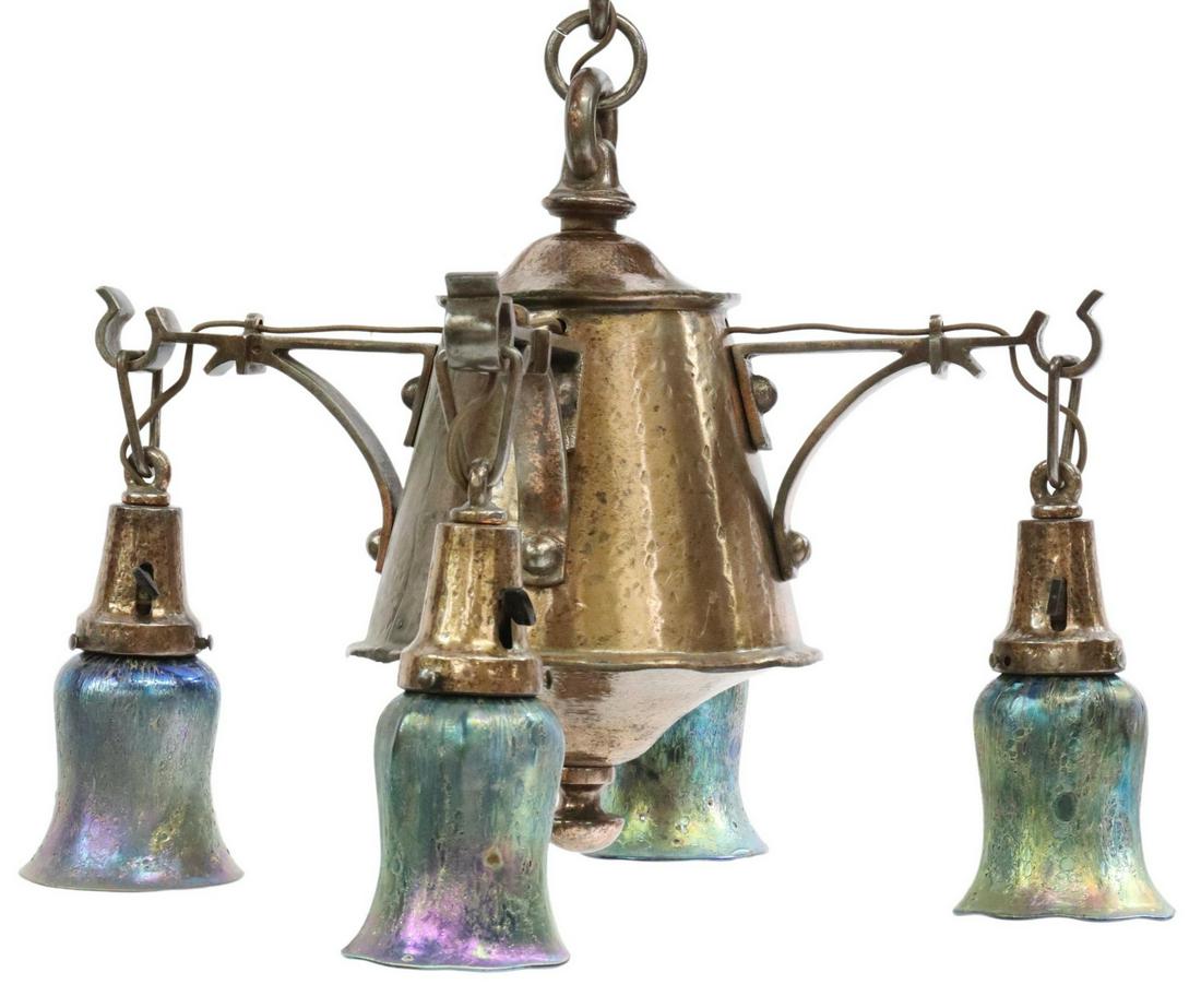 CRAFTSMAN STYLE 4-LT CHANDELIER ART GLASS SHADES (1 of 4)