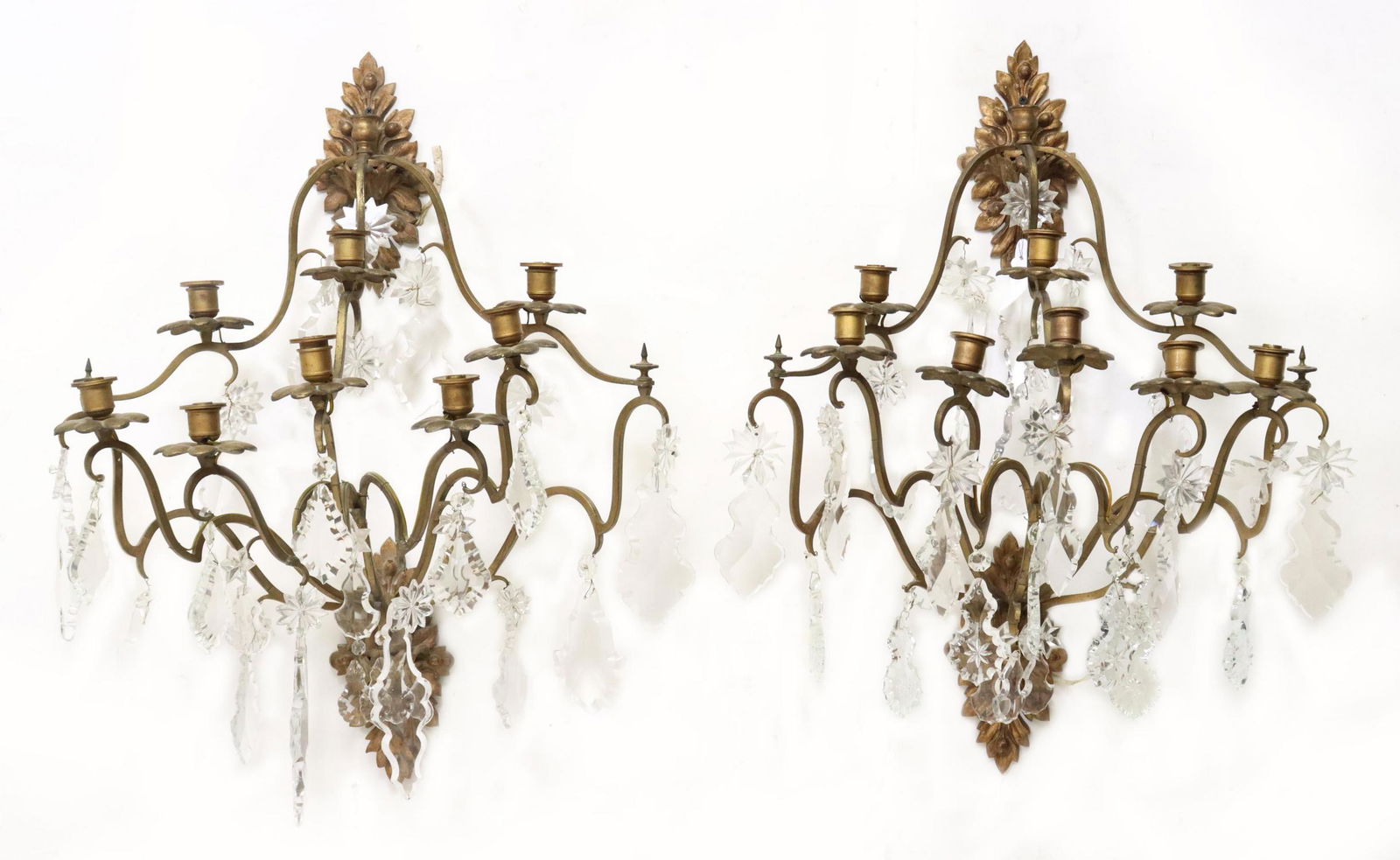 2) FRENCH GILT METAL & CRYSTAL EIGHT-LIGHT SCONCES (1 of 2)