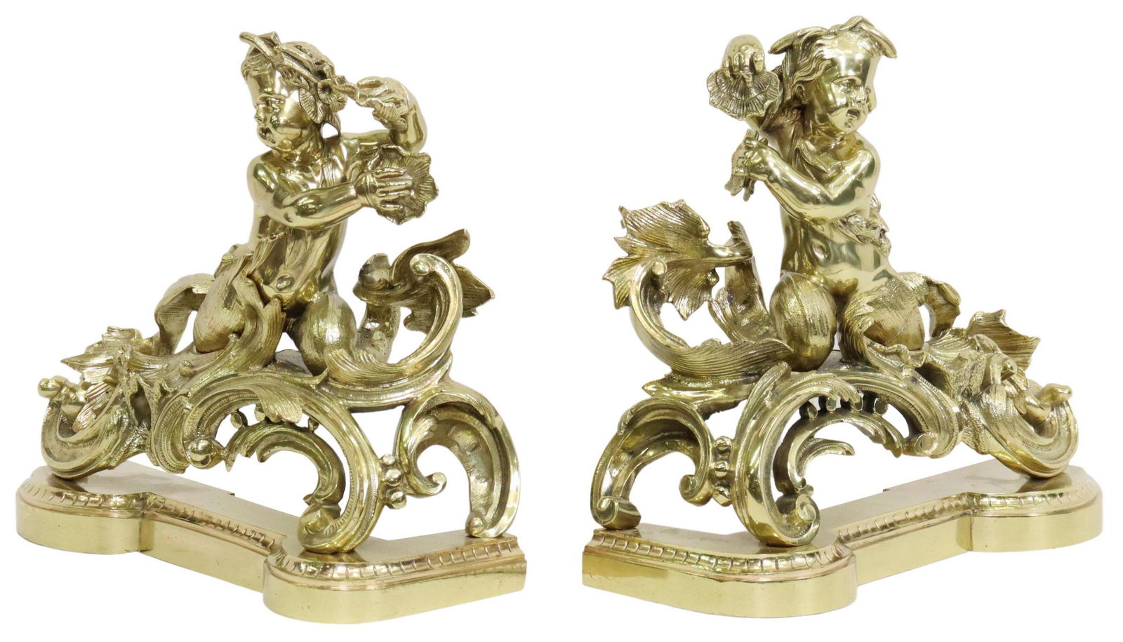 (2) FRENCH LOUIS XV STYLE BRONZE PUTTI CHENETS (1 of 3)