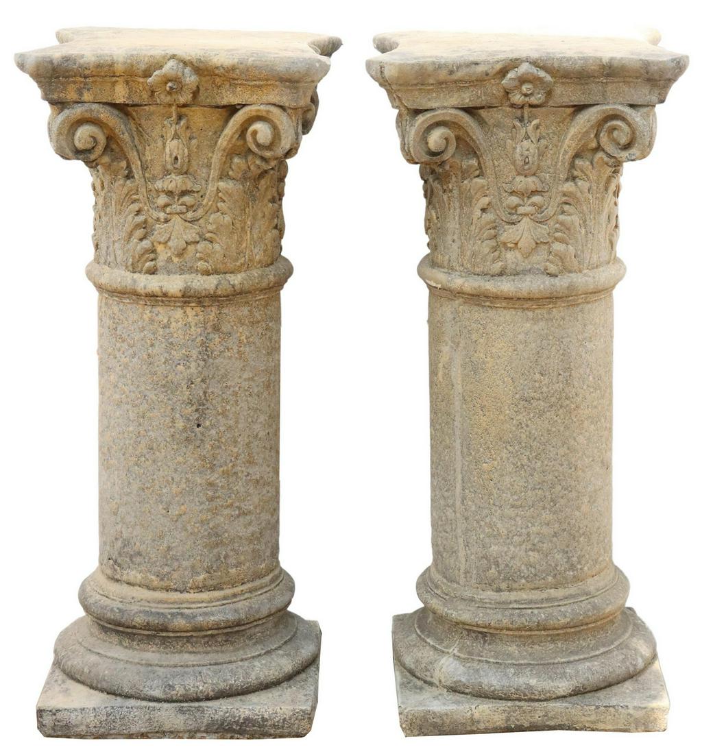 (2) LARGE CAST STONE CORINTHIAN COLUMNS/ PEDESTALS (1 of 3)