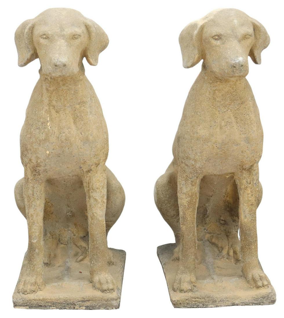(2) LIFE-SIZE CAST STONE SEATED HUNTING DOGS, 28"H (1 of 2)