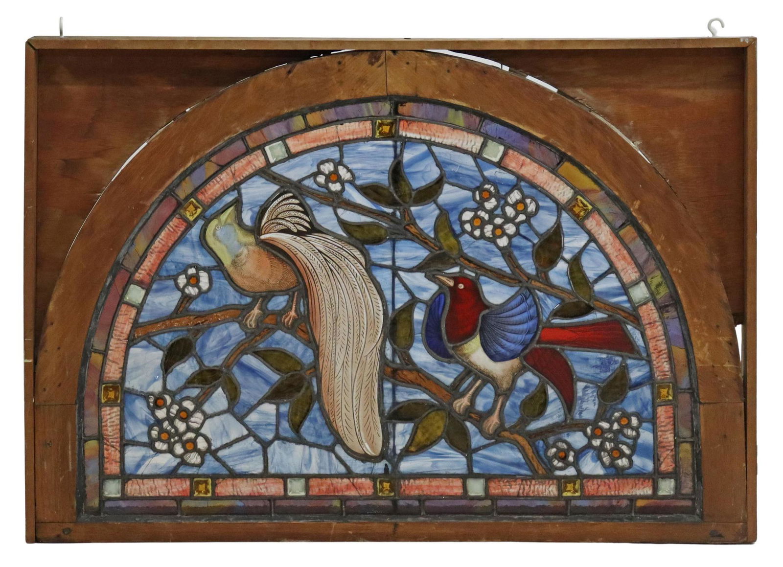 ARCHITECTURAL STAINED GLASS LUNETTE WINDOW BIRDS (1 of 2)