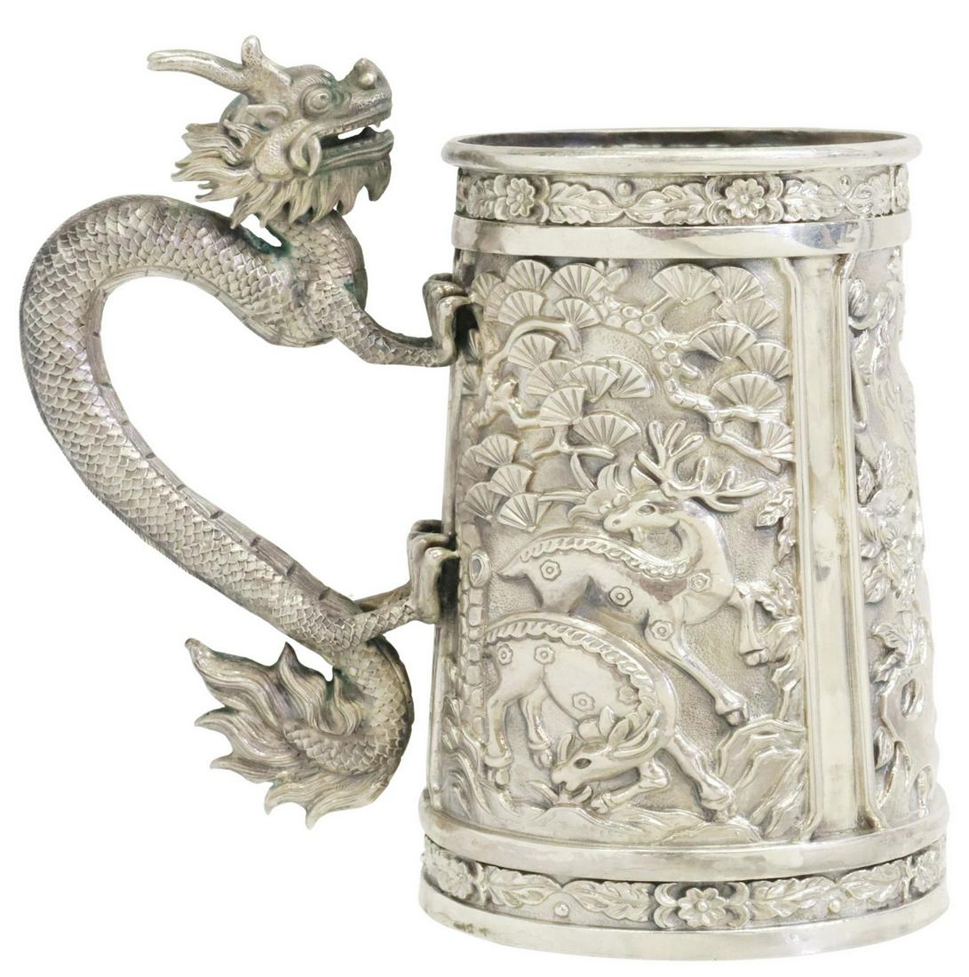 WANG HING CHINESE EXPORT SILVER DRAGON TANKARD (1 of 6)