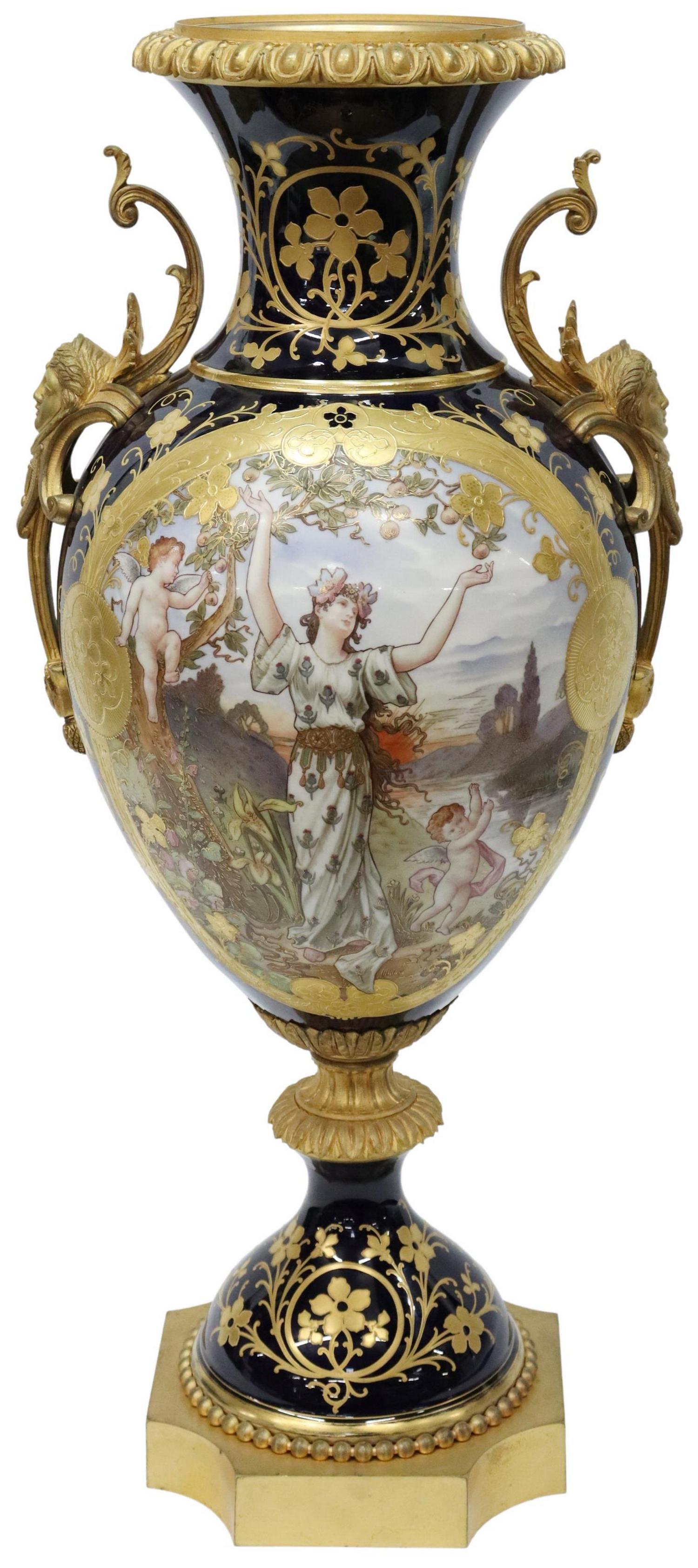 LARGE ART NOUVEAU ORMOLU-MOUNTED PORCELAIN VASE (1 of 6)