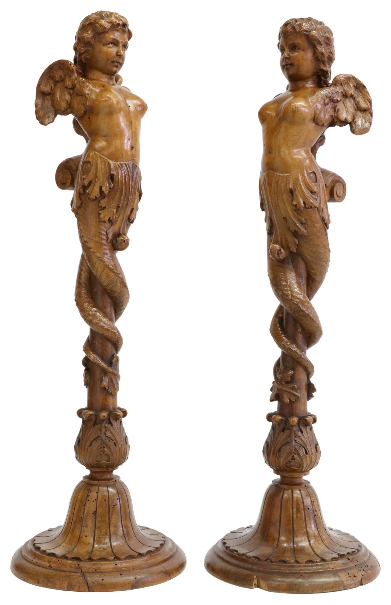 (2) RENAISSANCE REVIVAL CARVED MELUSINE GARNITURES (1 of 3)