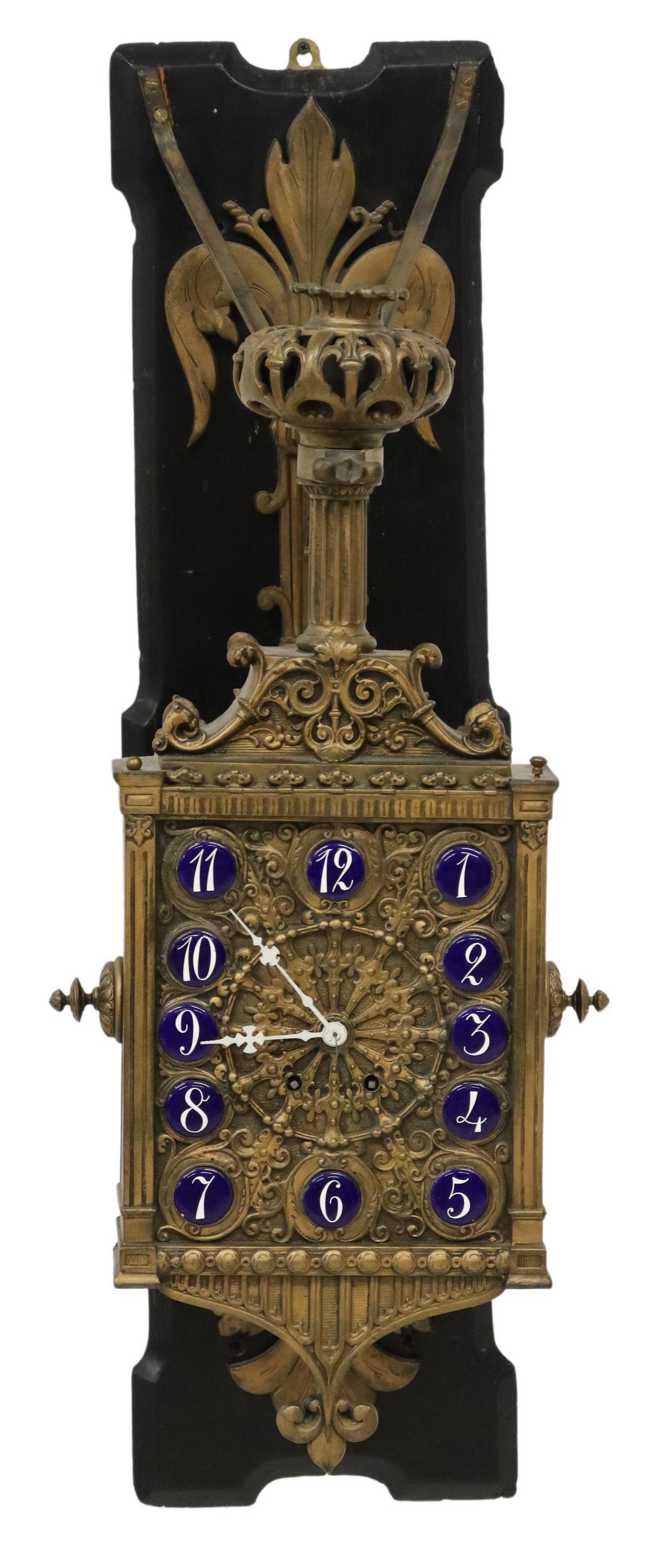 FRENCH BRONZE HANGING WALL CLOCK, 19TH C. (1 of 5)