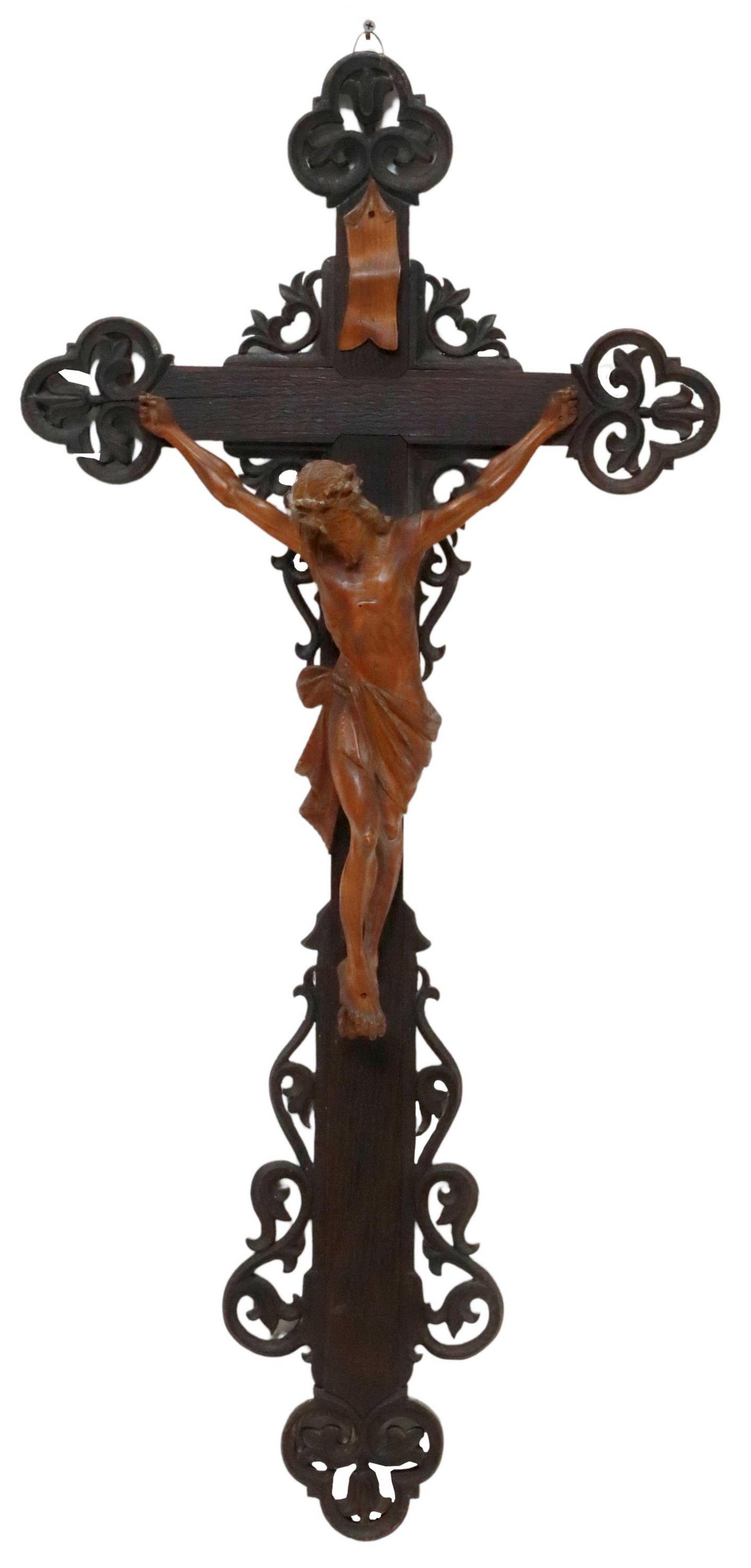 LARGE ITALIAN CARVED WOOD CRUCIFIX, 37.75"H (1 of 2)