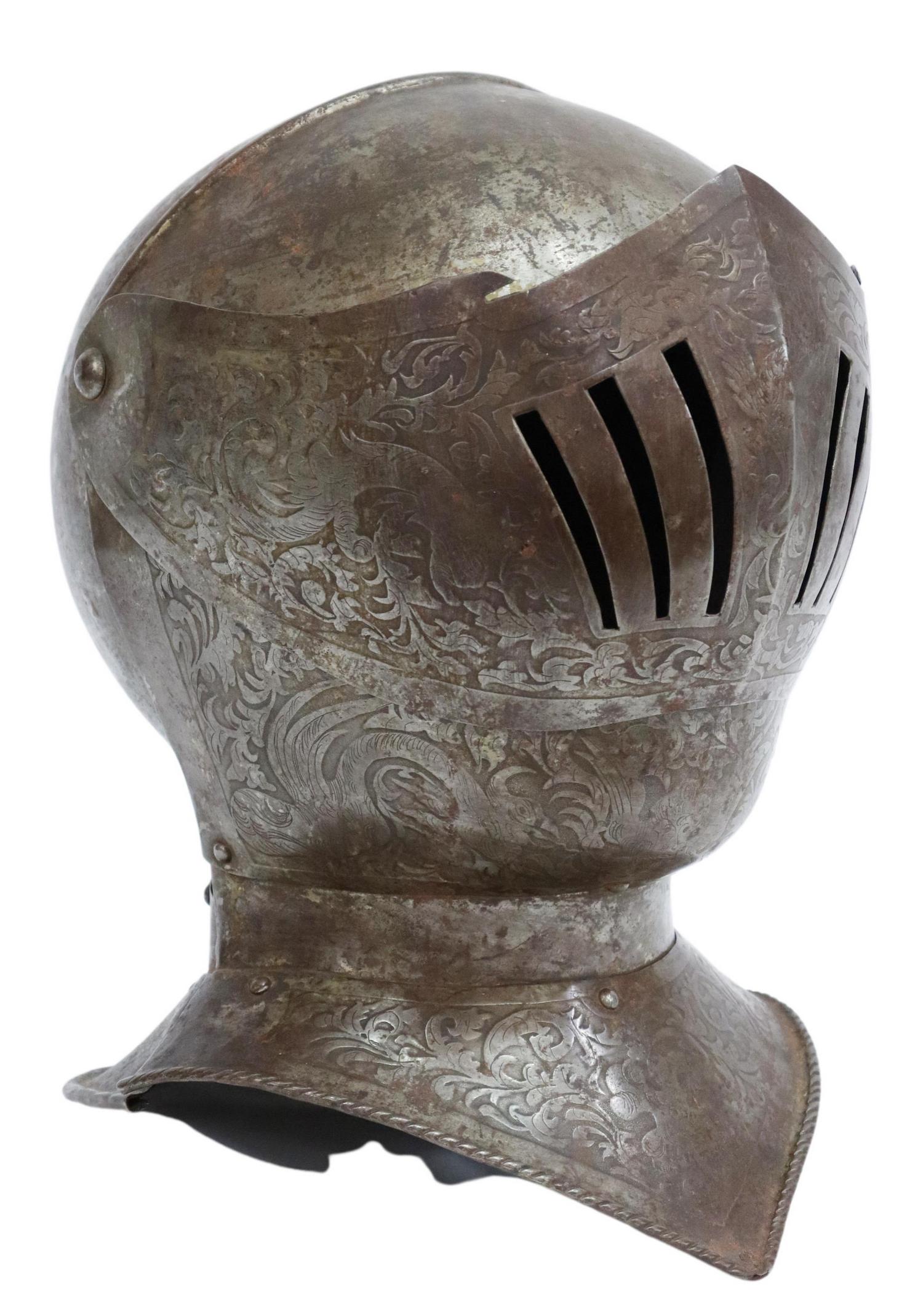 FOLIATE ENGRAVED RIVETED ARMOR HELMET WITH VISOR (1 of 5)