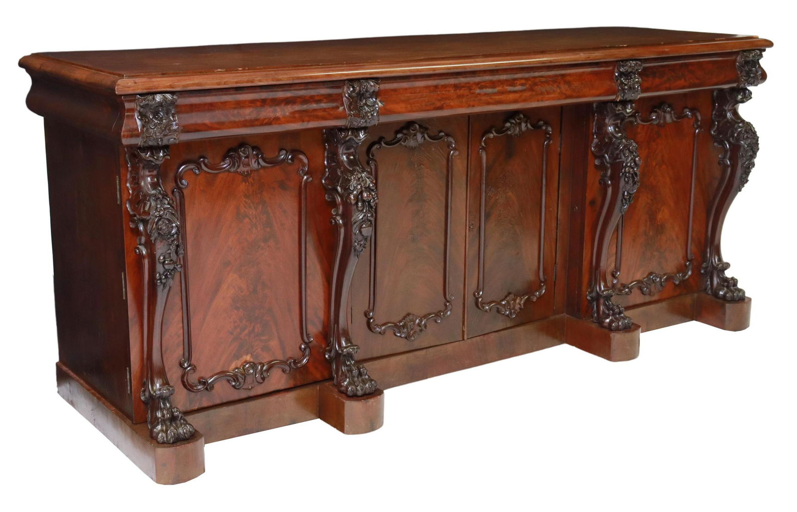 WELL-CARVED ENGLISH VICTORIAN MAHOGANY SIDEBOARD (1 of 6)