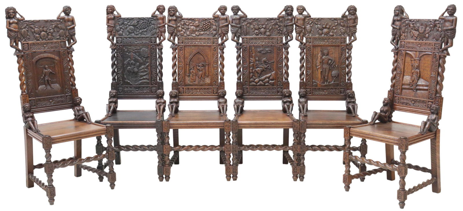 (6) ENGLISH RENAISSANCE REVIVAL OAK FIGURAL CHAIRS (1 of 4)