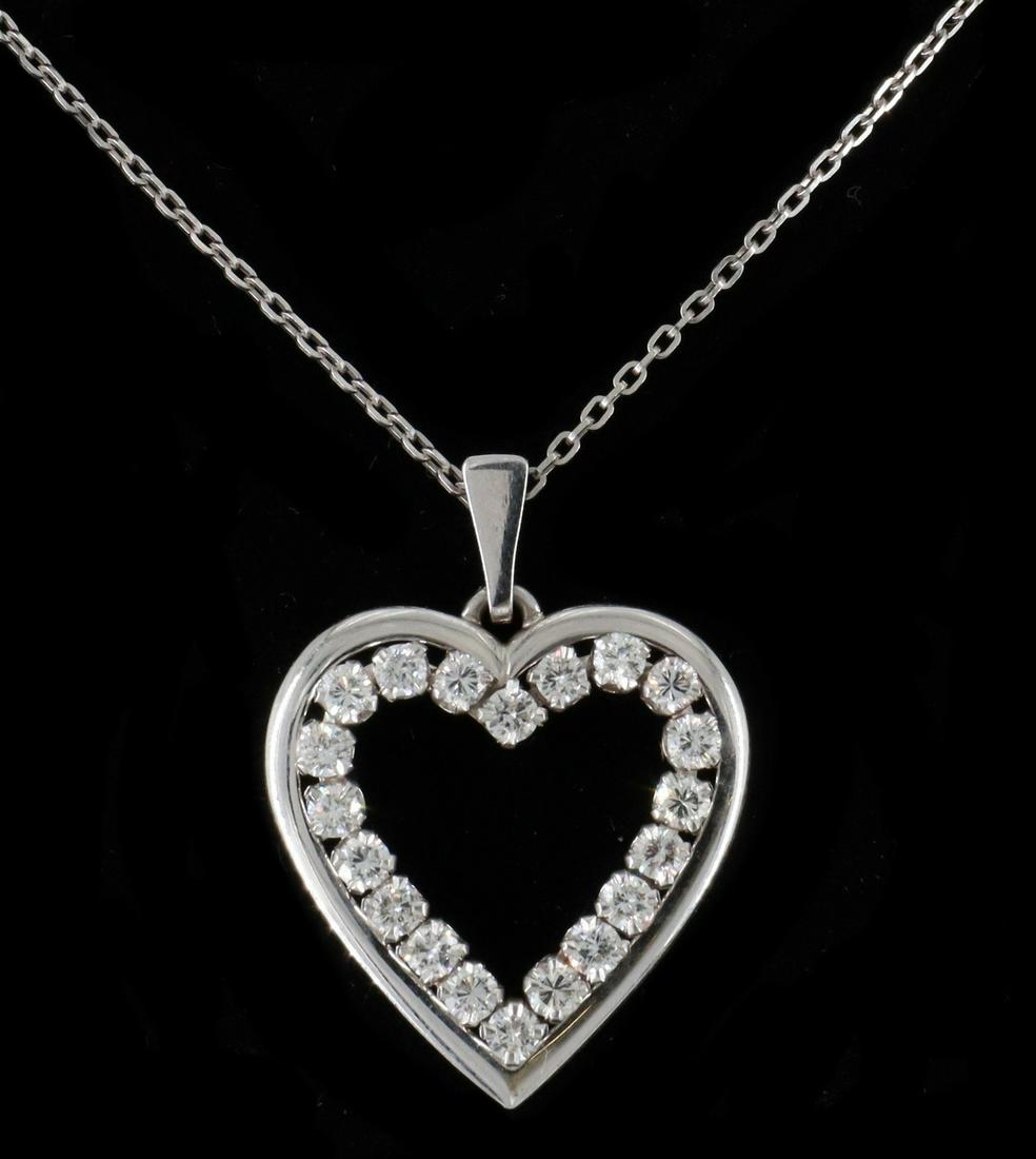 ESTATE 14KT WT GOLD 0.80CTTW DIAMOND HEART PENDANT (1 of 3)