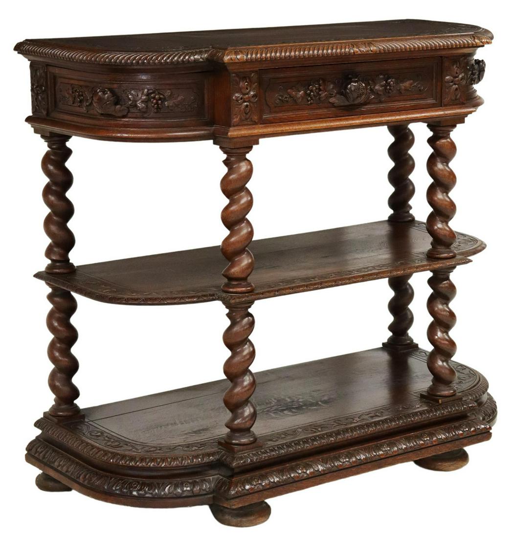 FRENCH PAUL MAZAROZ CARVED OAK THREE-TIER SERVER (1 of 6)