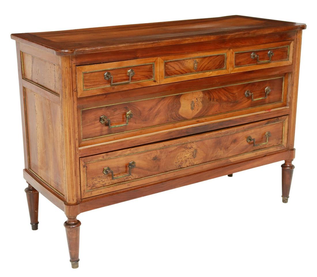 FRENCH LOUIS XVI STYLE WALNUT THREE-DRAWER COMMODE (1 of 5)