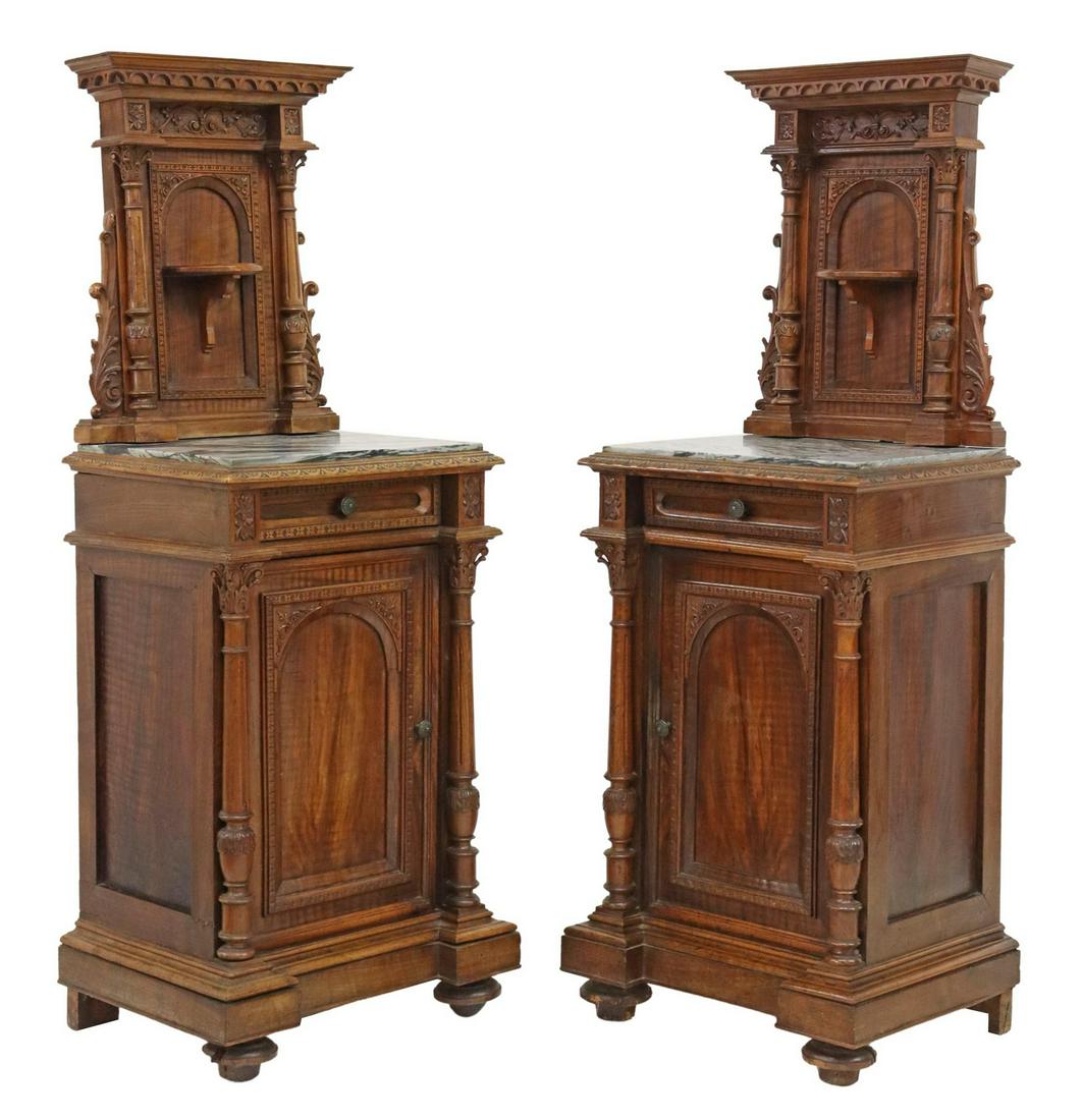 (2) ITALIAN MARBLE-TOP WALNUT BEDSIDE CABINETS (1 of 6)