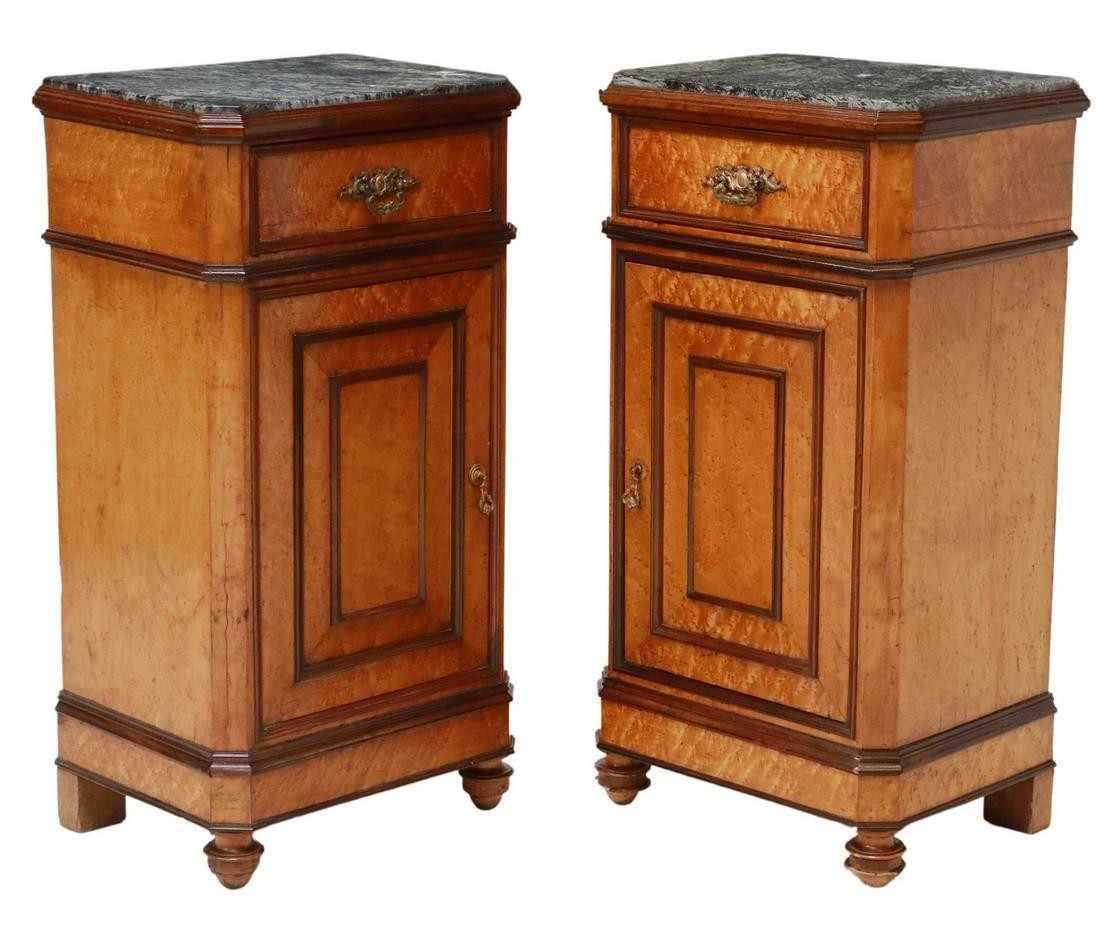(2) ITALIAN MARBLE-TOP BIRDSEYE MAPLE NIGHTSTANDS (1 of 5)