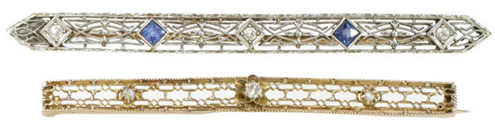 (2) ESTATE 14KT & 10KT GOLD & GEMSTONE BAR PINS (1 of 3)