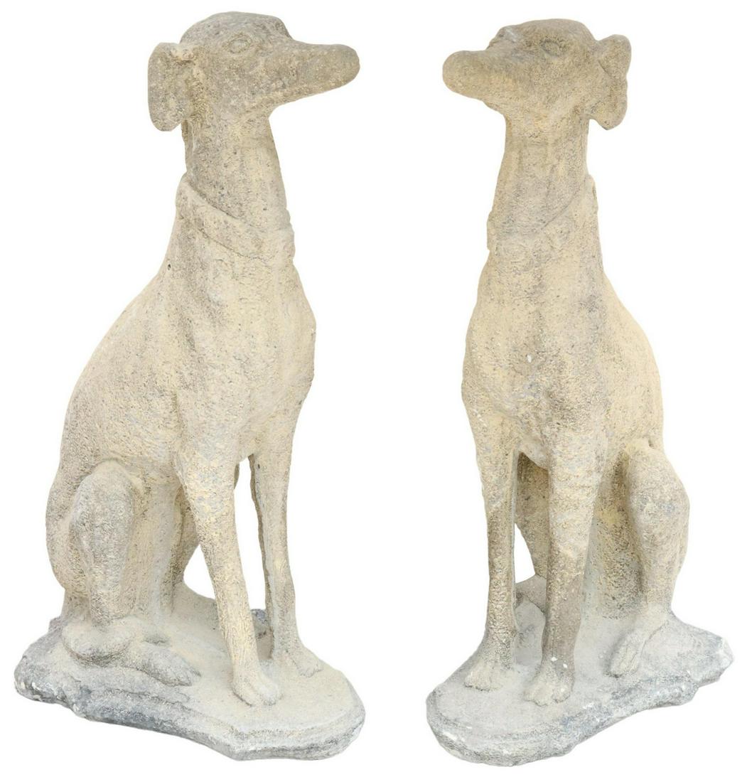 (2) CAST STONE GARDEN STATUARY, SEATED GREYHOUNDS (1 of 3)