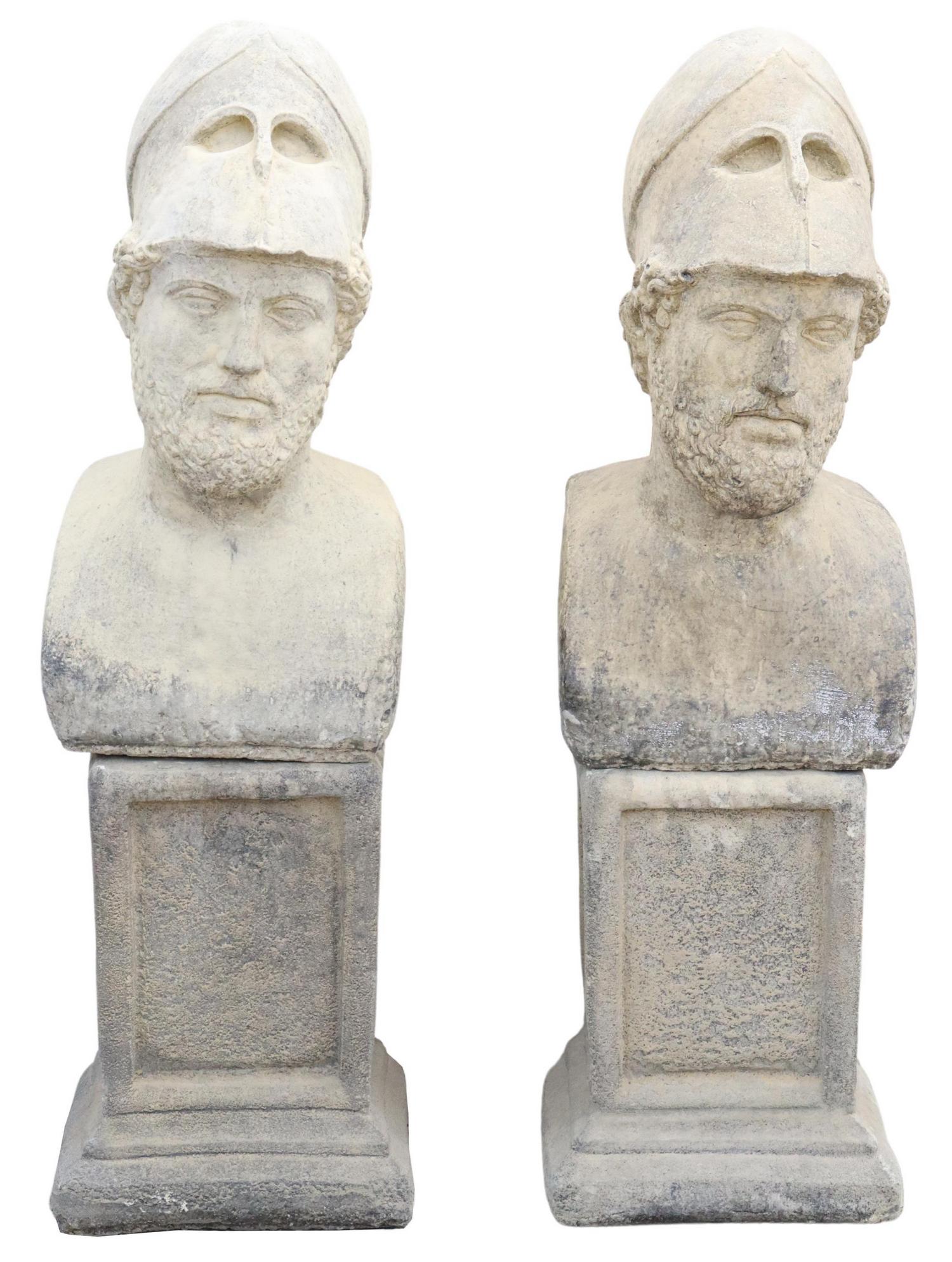 (2) CAST STONE BUST OF PERICLES, CORINTHIAN HELMET (1 of 2)