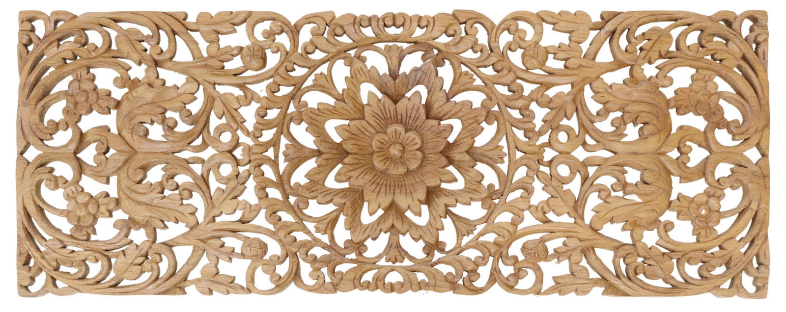 CARVED TEAK LOTUS FLOWER WALL PANEL, INDIA (1 of 2)