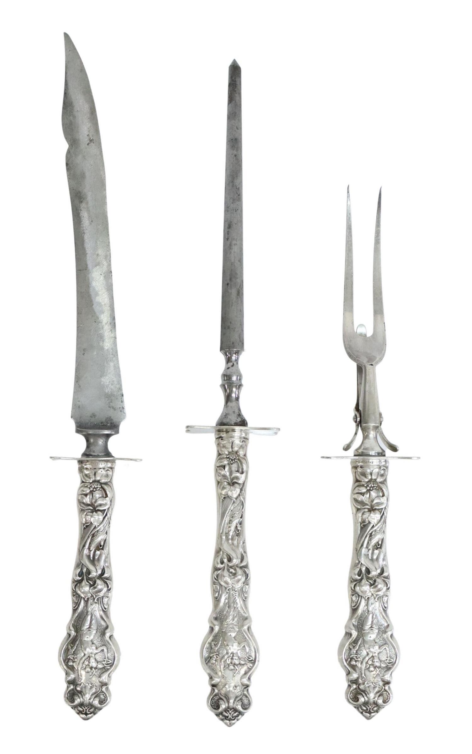(3) WALLACE ART NOUVEAU STERLING ROAST CARVING SET (1 of 4)