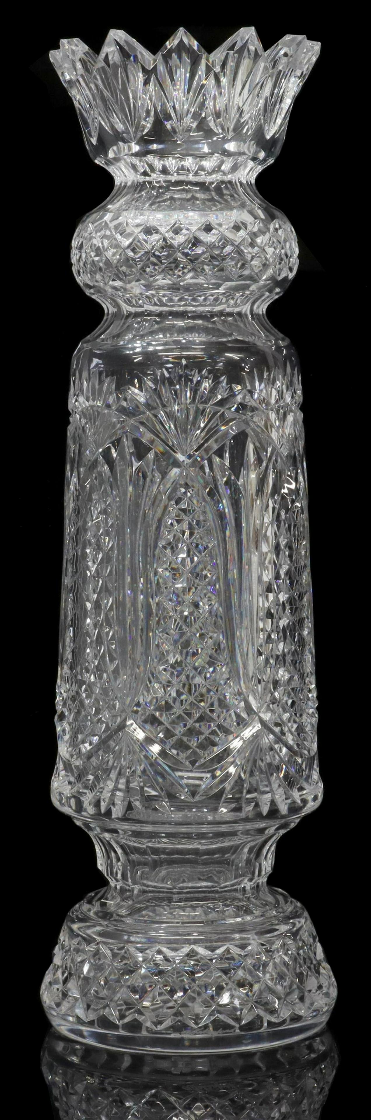 LARGE WATERFORD MASTER CUTTER CRYSTAL VASE, 17.5"H (1 of 5)