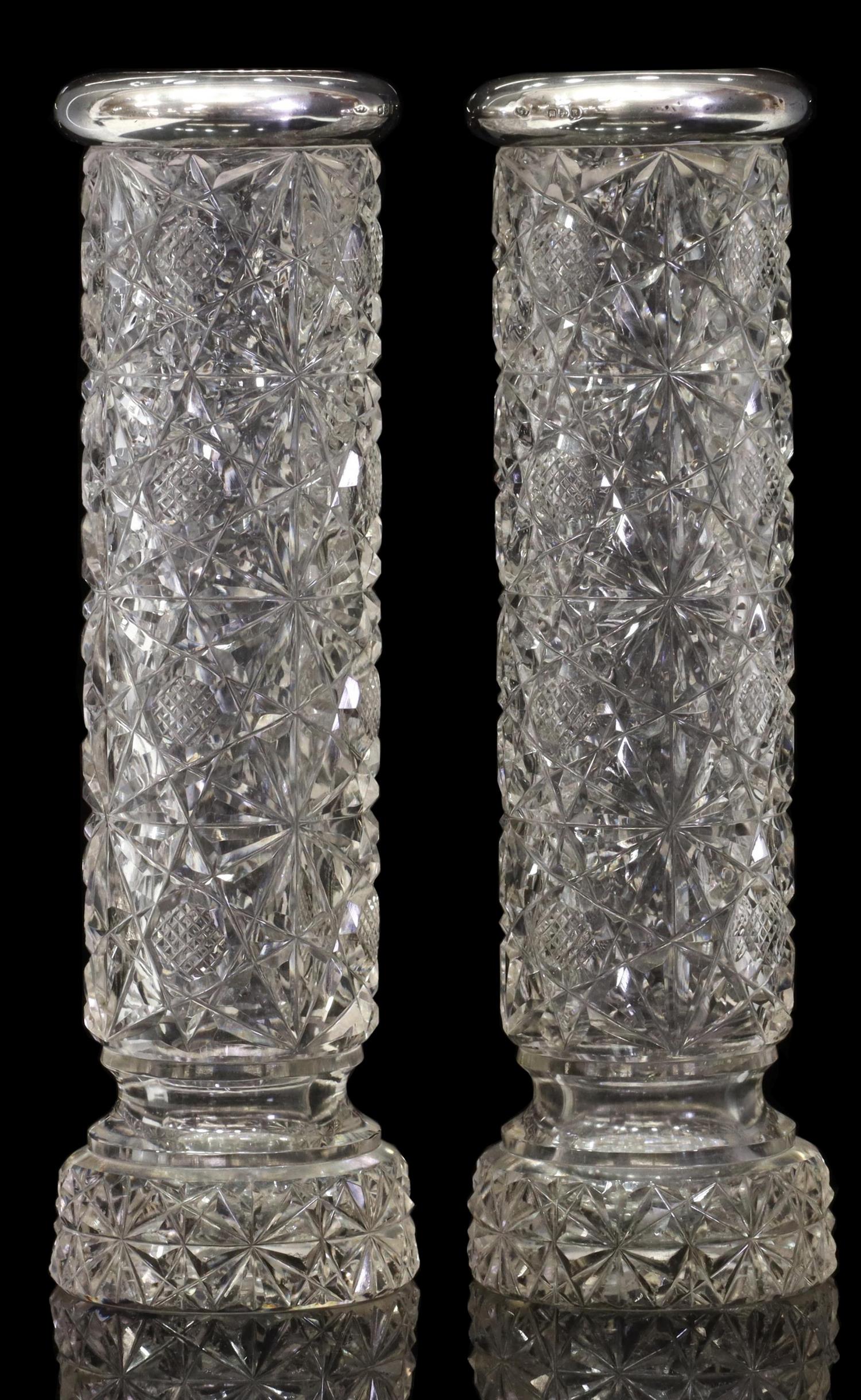 (2) RUSSIAN PATTERN CUT GLASS VASES STERLING RIMS (1 of 4)
