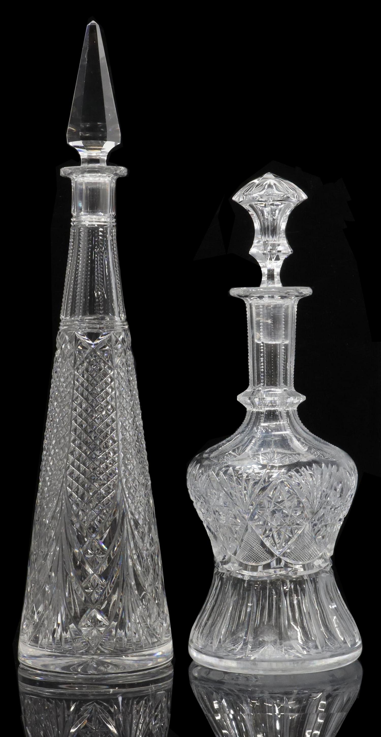 (2) ELABORATE COLORLESS CUT CRYSTAL DECANTERS (1 of 4)