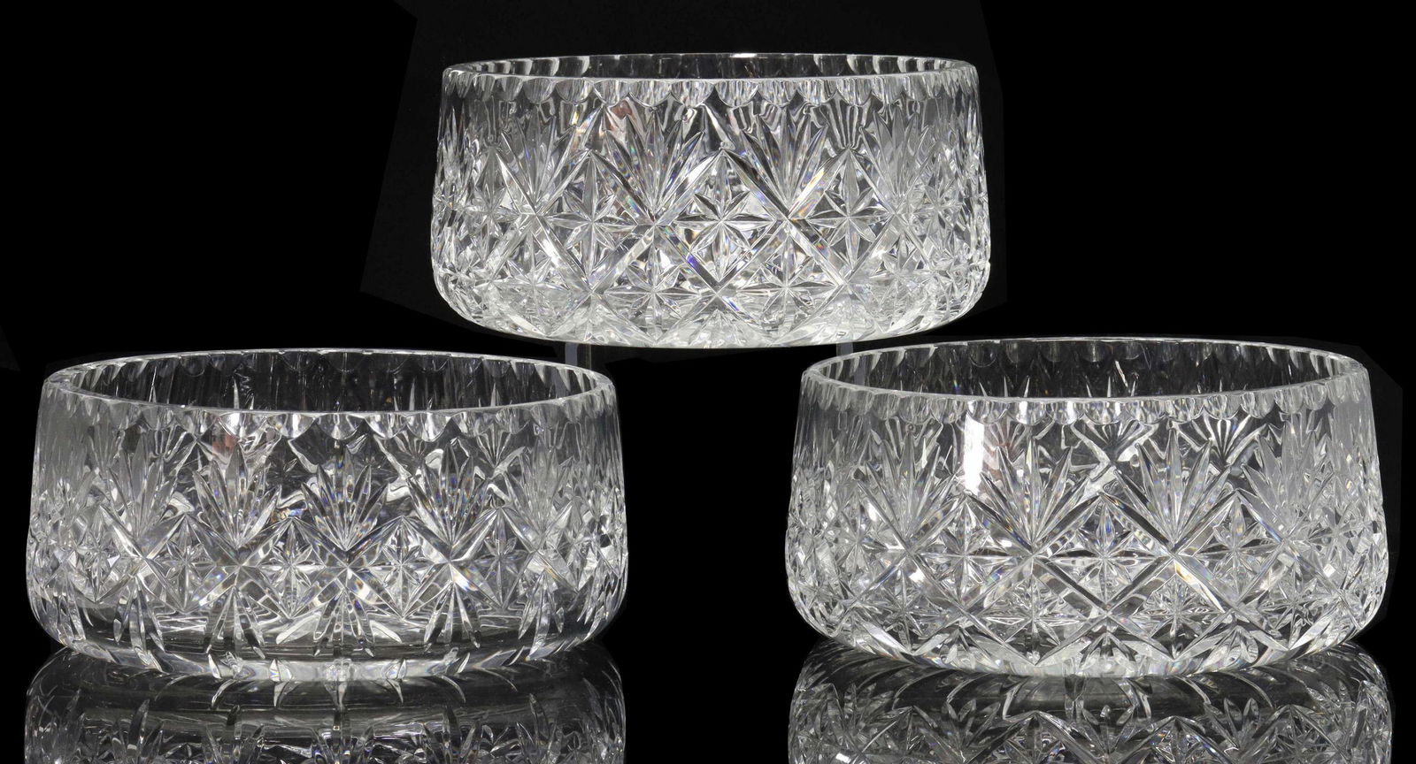(3) COLORLESS CUT CRYSTAL STAR PATTERN BOWLS (1 of 2)