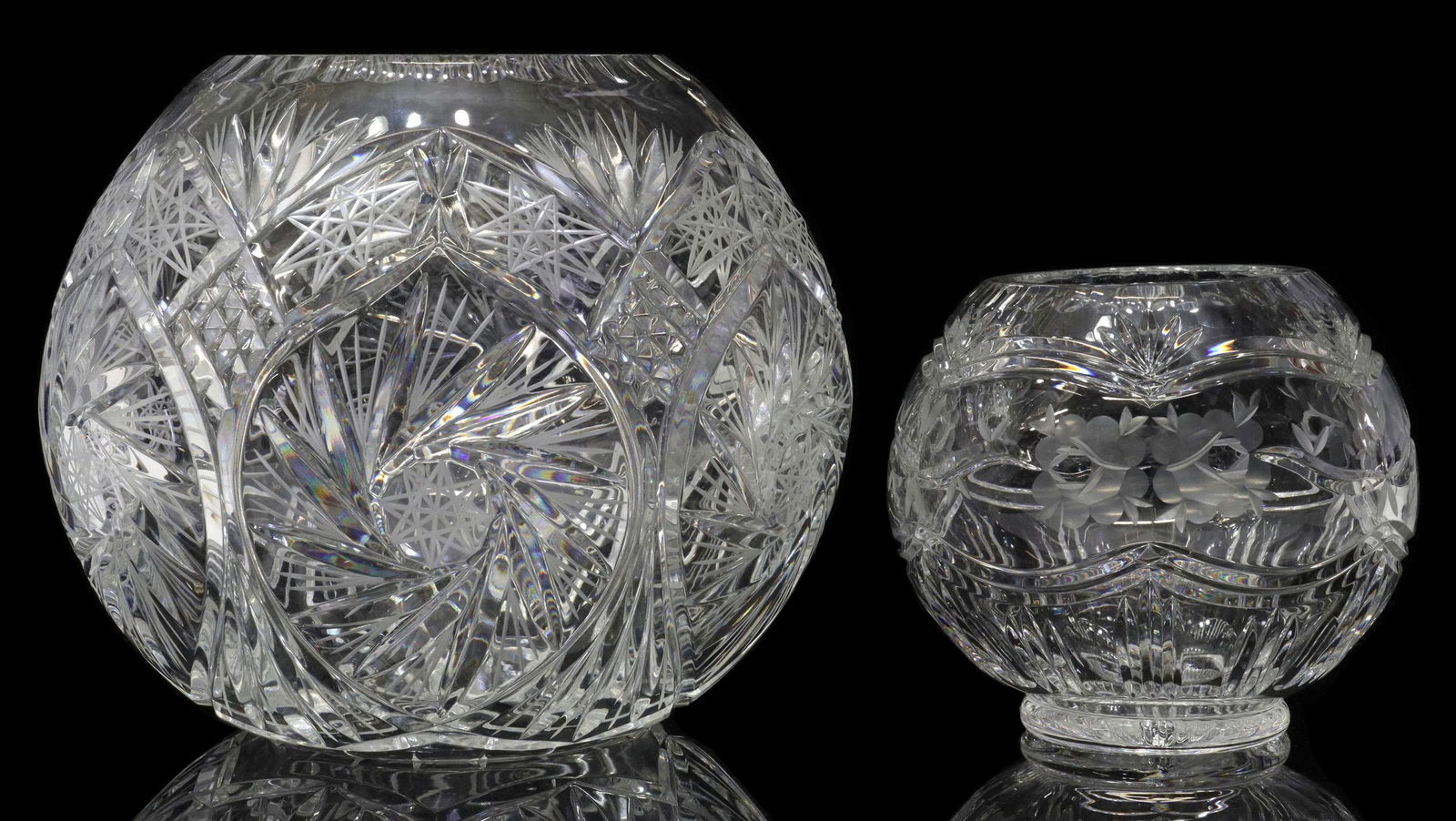 (2) CUT CRYSTAL ROSE BOWLS, VARIED PATTERNS (1 of 4)