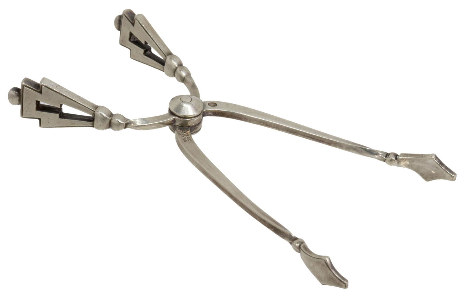 DANISH GEORG JENSEN 'PYRAMID' STERLING SUGAR TONGS (1 of 4)