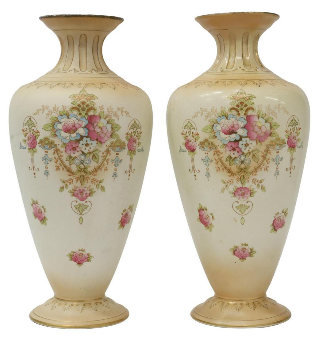 (2) ENGLISH CROWN DEVON PARCEL GILT CERAMIC VASES (1 of 4)