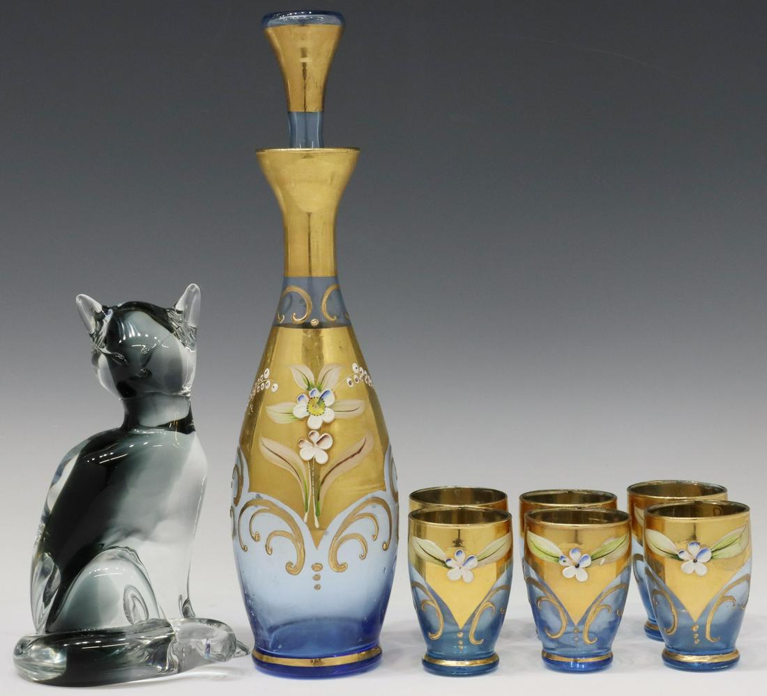 (8) ITALIAN MURANO ART GLASS LIQUEUR SET & CAT (1 of 4)