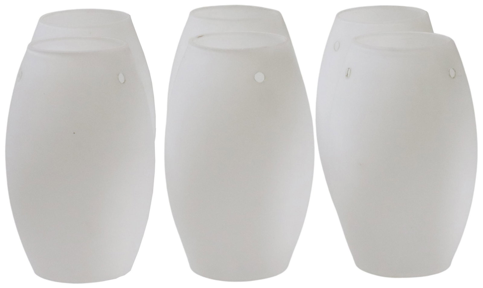 6) ITALIAN OPAQUE GLASS LIGHTING CHANDELIER SHADES: (lot of 6) Italian opaque glass lighting shades, 20th c., tapered form, each having three drilled holes for mounting, approx 6.25"h, 3.5"diam,