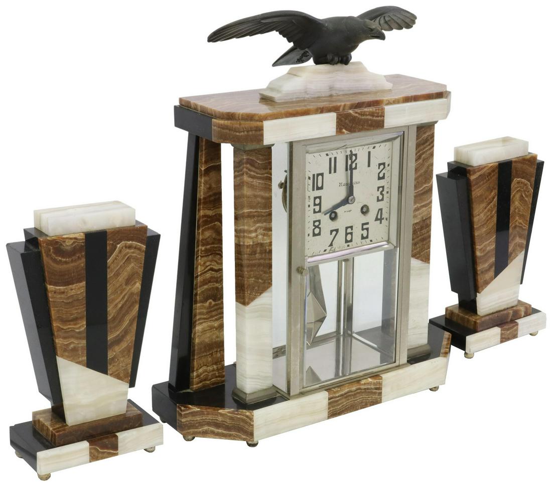 (3) FRENCH ART DECO ONYX CLOCK & GARNITURES (1 of 10)